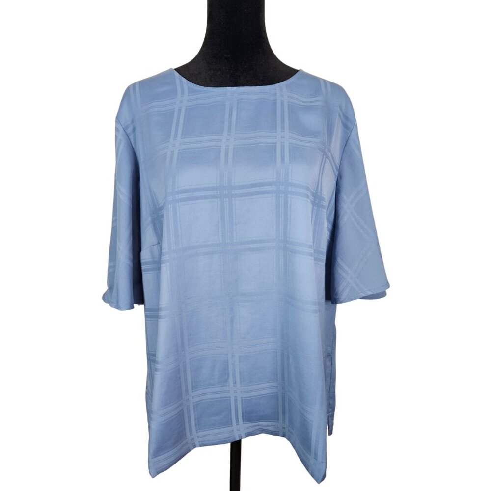 A New Day Womens Blouse Size XL Short Sleeve Keyhole Button Flutter Sleeves Blue